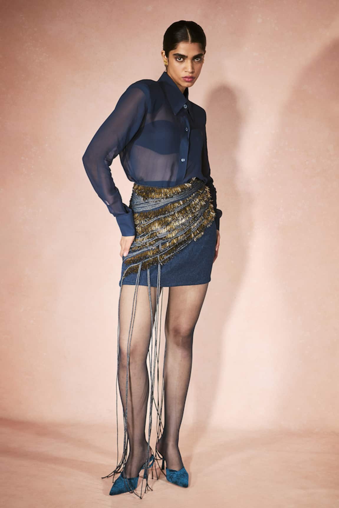 Nirmooha Sheer Midnight Shirt & Skirt Set 