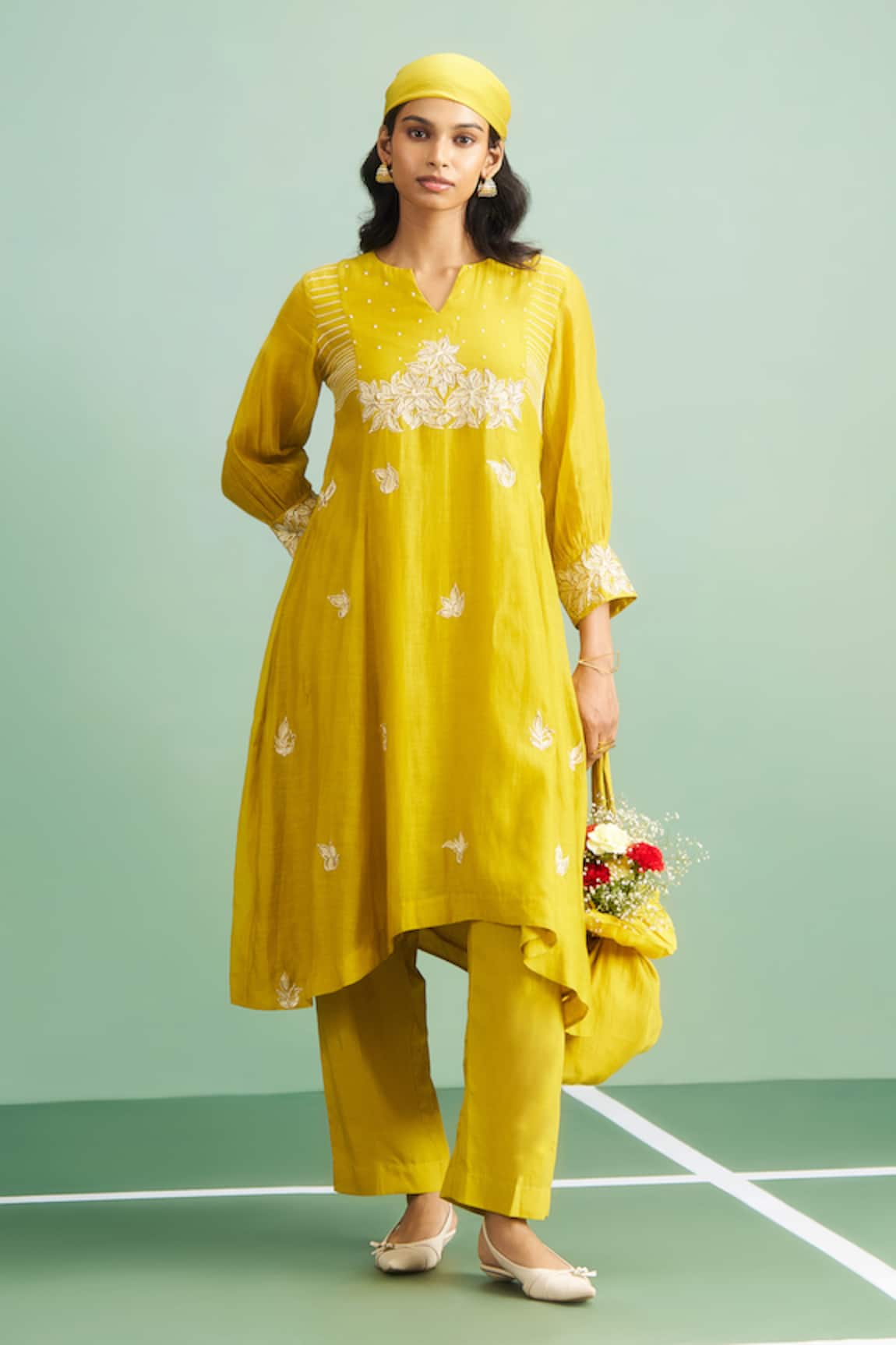 Purple Patch Marigold Embroidered Kurta Set