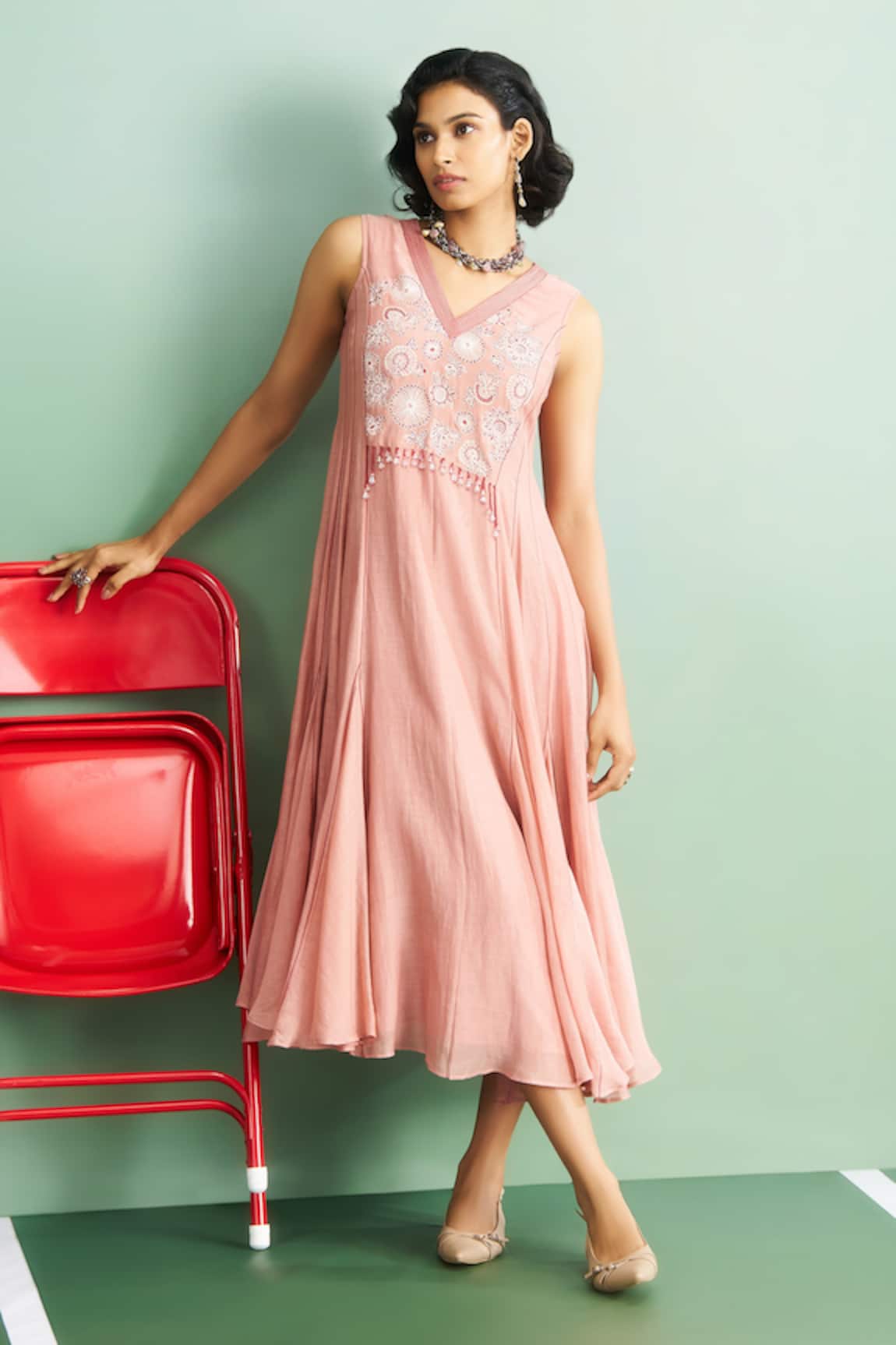 Purple Patch Camellia Embroidered Midi Dress