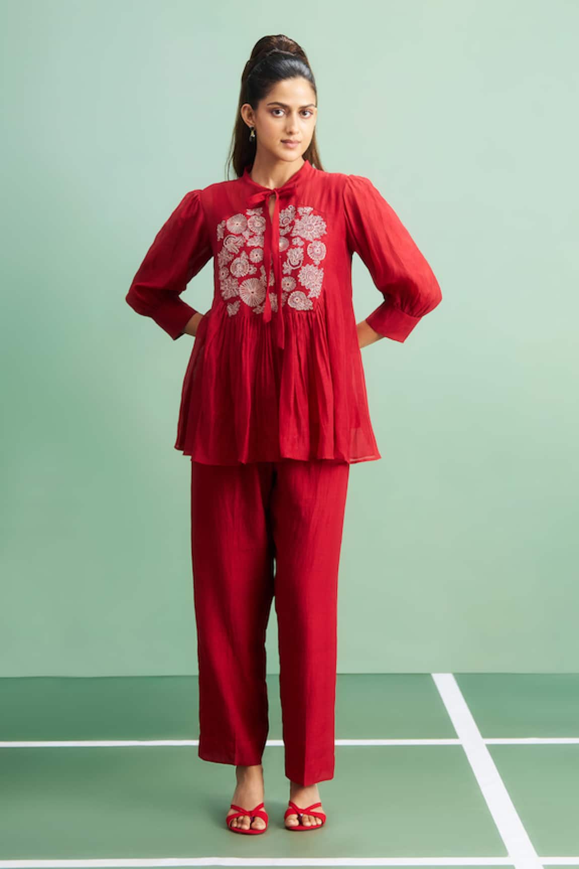 Purple Patch Poppy Embroidered Peplum Kurta Set