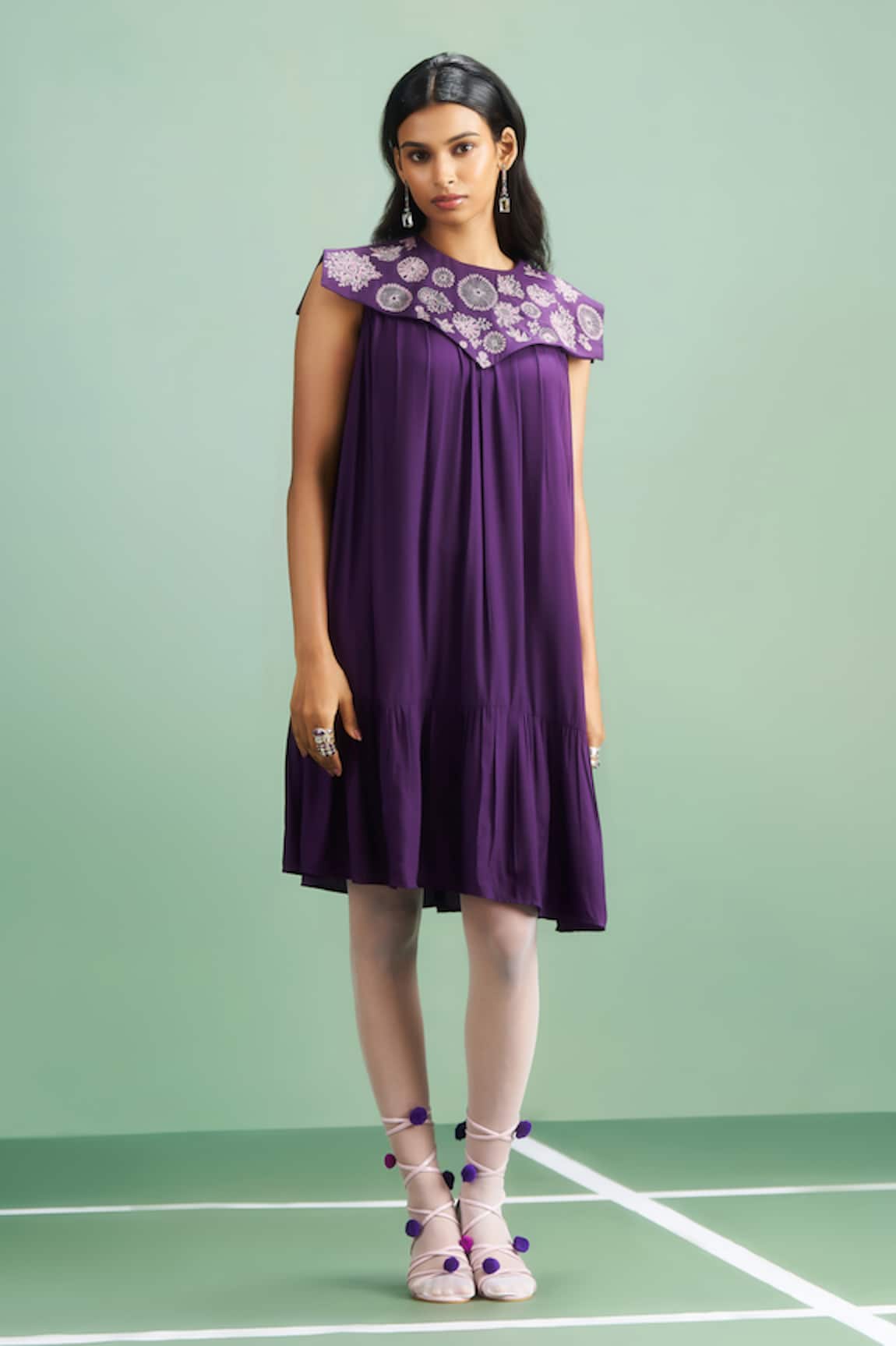 Purple Patch Iris Embroidered Dress