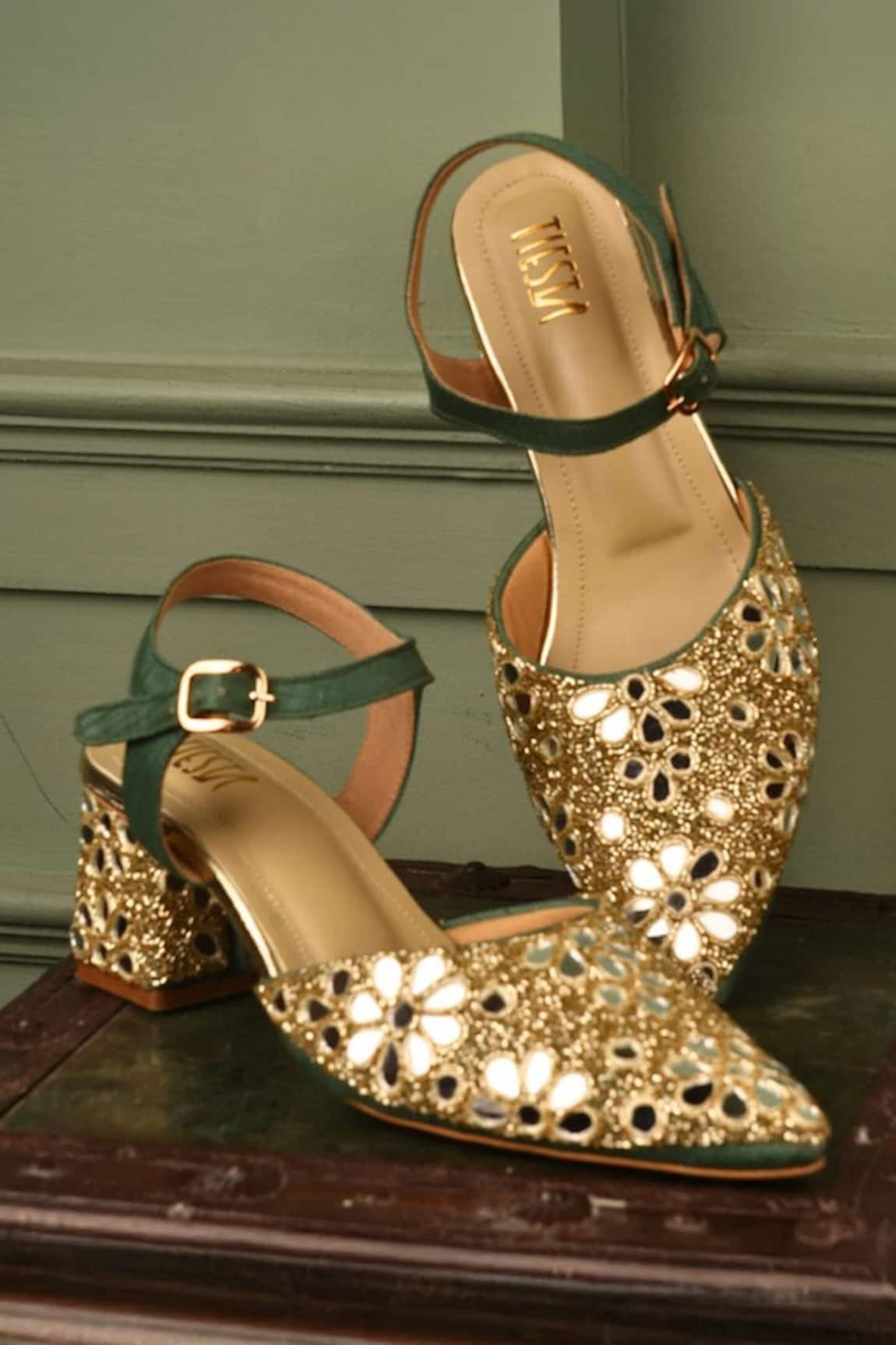 Tiesta Mirror Embroidered Block Heels 