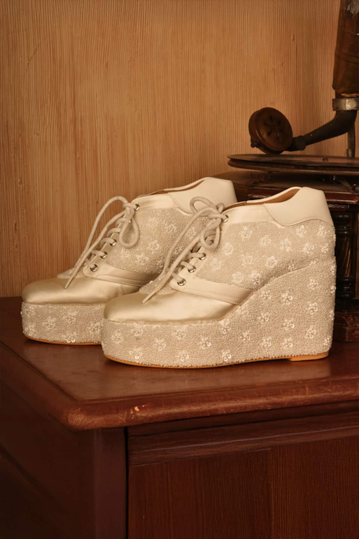 Tiesta Embellished Satin Sneaker Wedges 