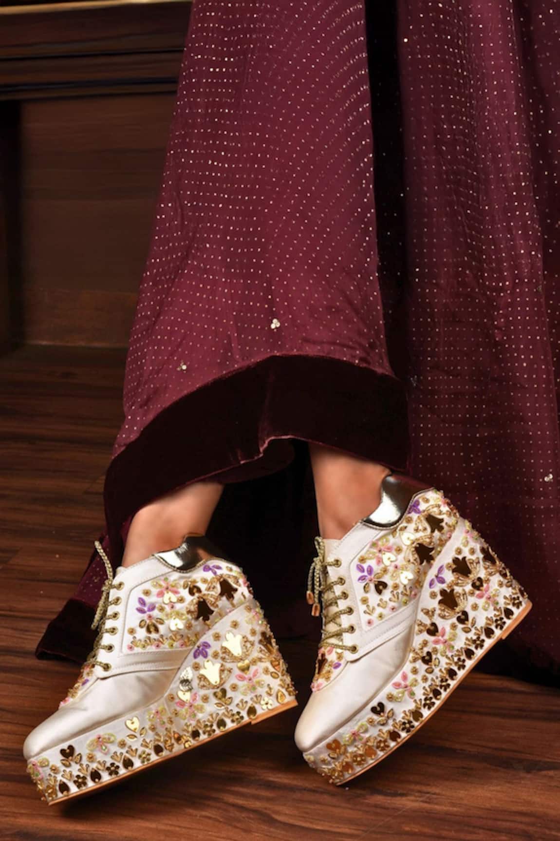 Tiesta Embroidered Sequin Sneaker Wedges 