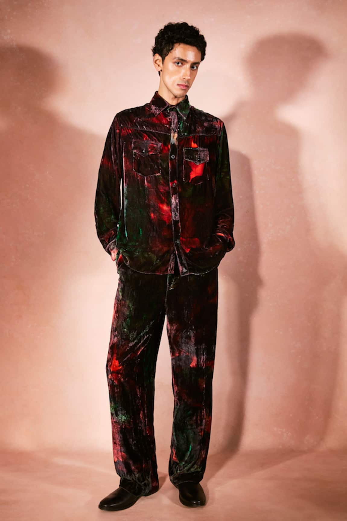 Nirmooha Velvet Flame Pattern Shirt With Pant 