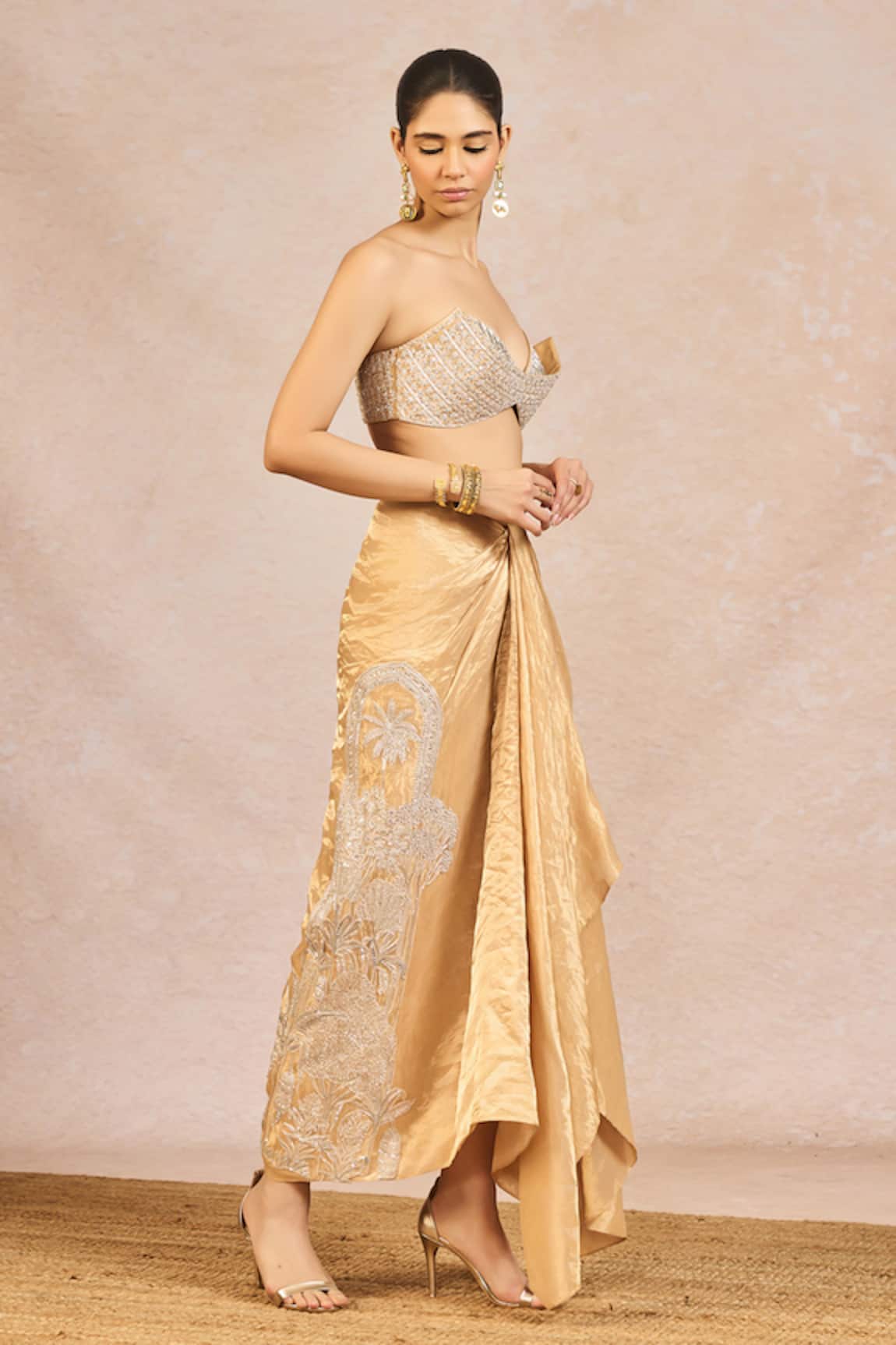 Masaba Chandni Embroidered Bustier & Draped Veshti Skirt Set 