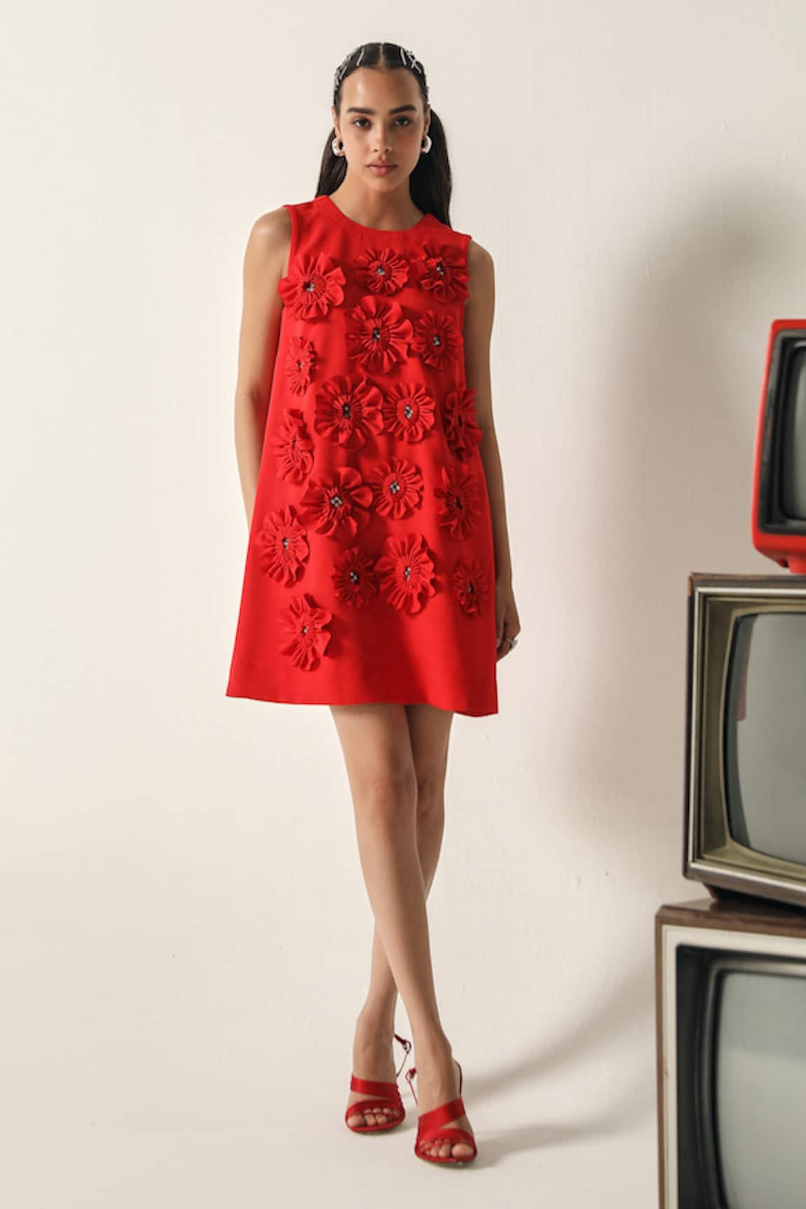 House Of Zeniaa Lucy 3D Floral Applique Embellished Dress 