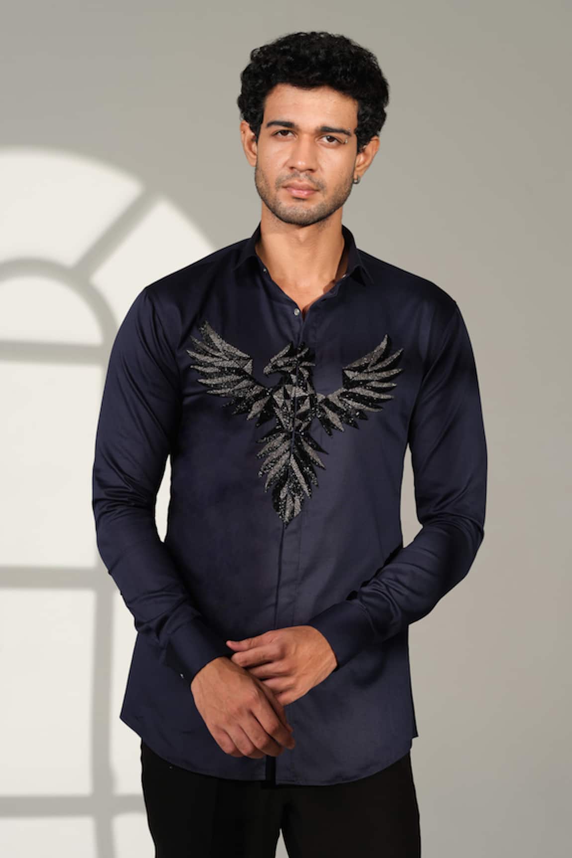Sanjana Reddy Designs 3D Pheonix Embroidered Shirt