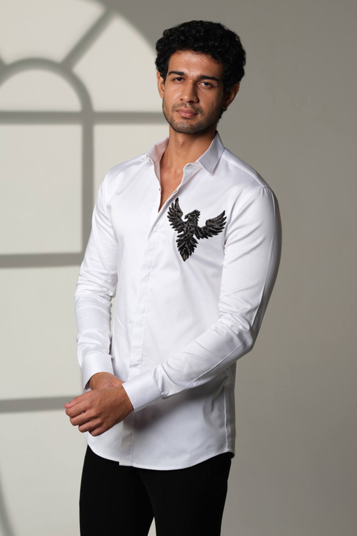 Sanjana Reddy Designs 3D Pheonix Bird Embroidered Shirt 