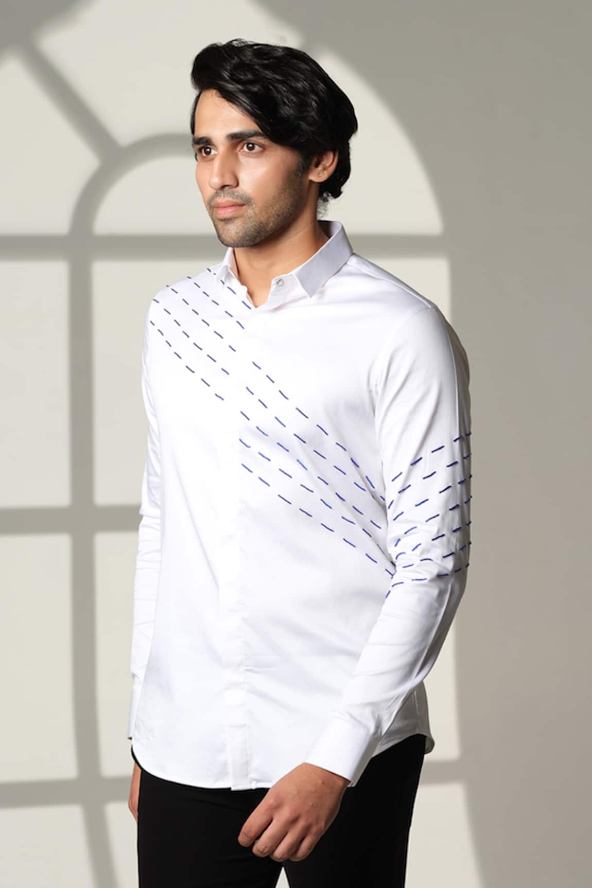 Sanjana Reddy Designs Slant Sally Lines Embroidered Shirt 