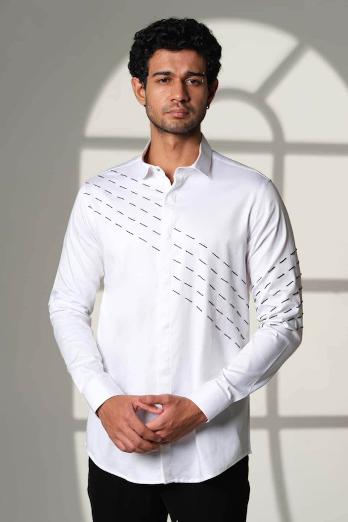 Sanjana Reddy Designs Slant Sally Lines Embroidered Shirt 