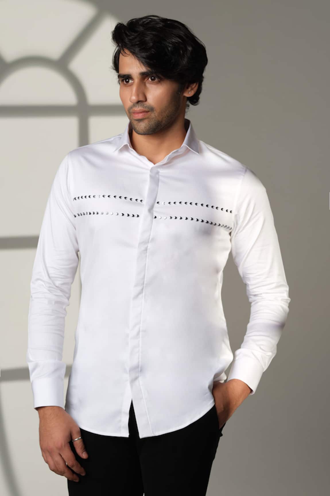 Sanjana Reddy Designs Arrows Placement Embroidered Shirt 