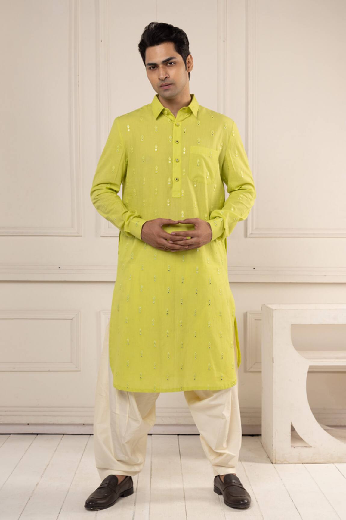 Minikin Mirror Work Pathani Kurta Set 