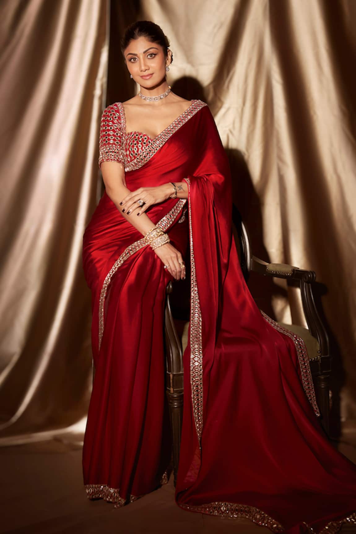 Vvani By Vani Vats Sheesha Border Embroidered Satin Saree With Blouse 