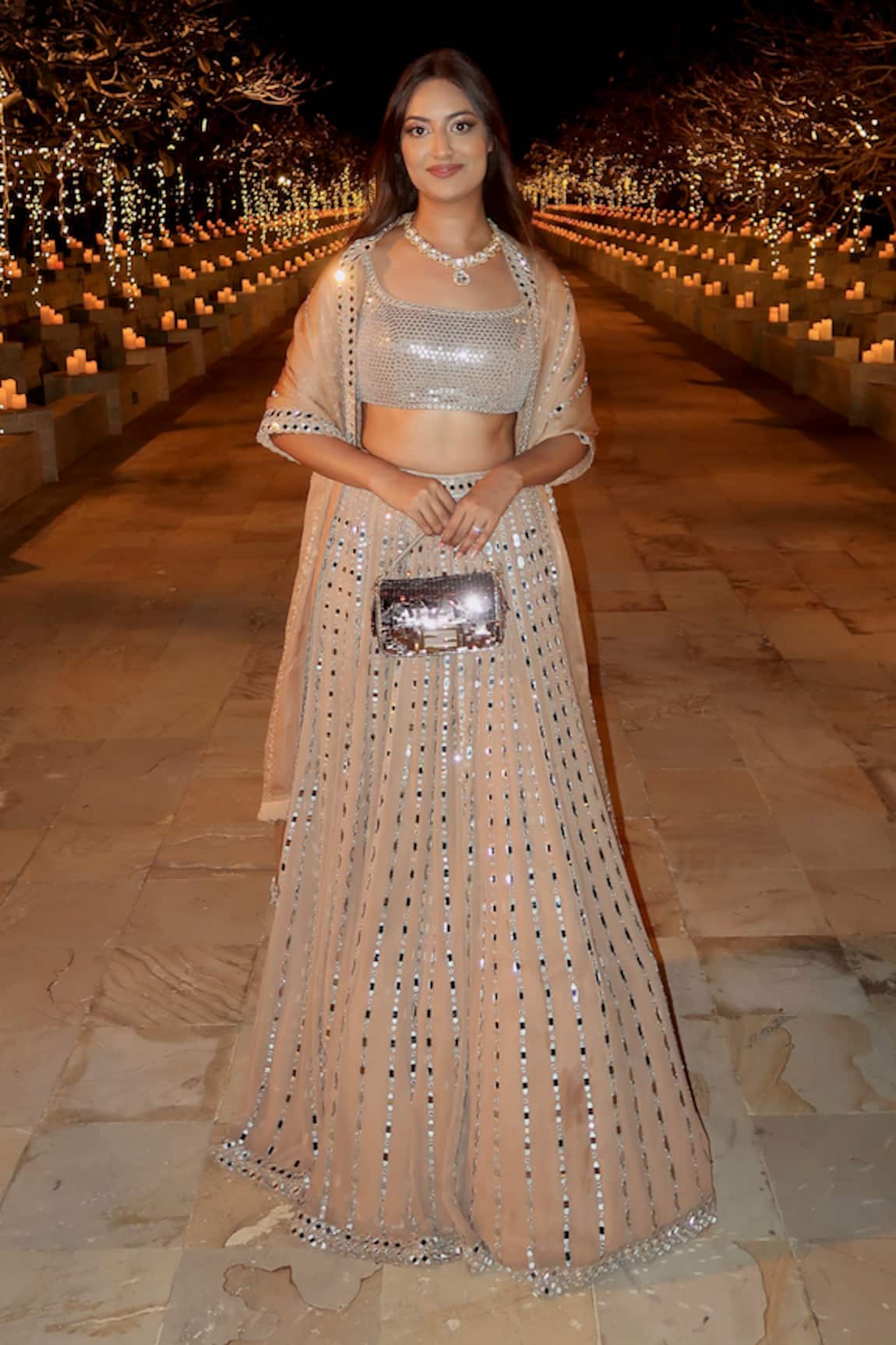 Vvani By Vani Vats Linear Pattern Mirror Embellished Bridal Lehenga Set