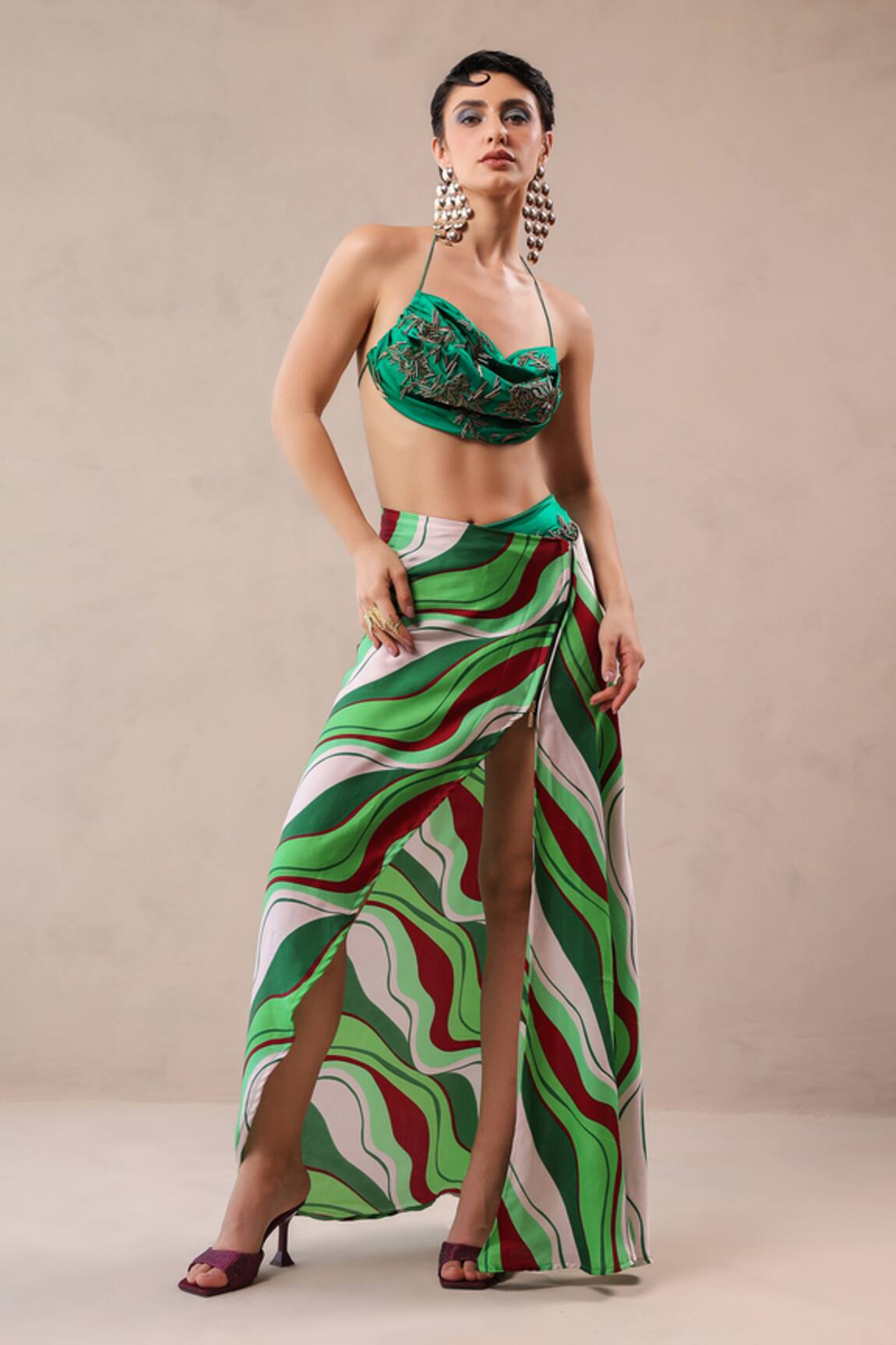 Pallavi Jaipur Santa Monica Green Coverup & Bikini Set 