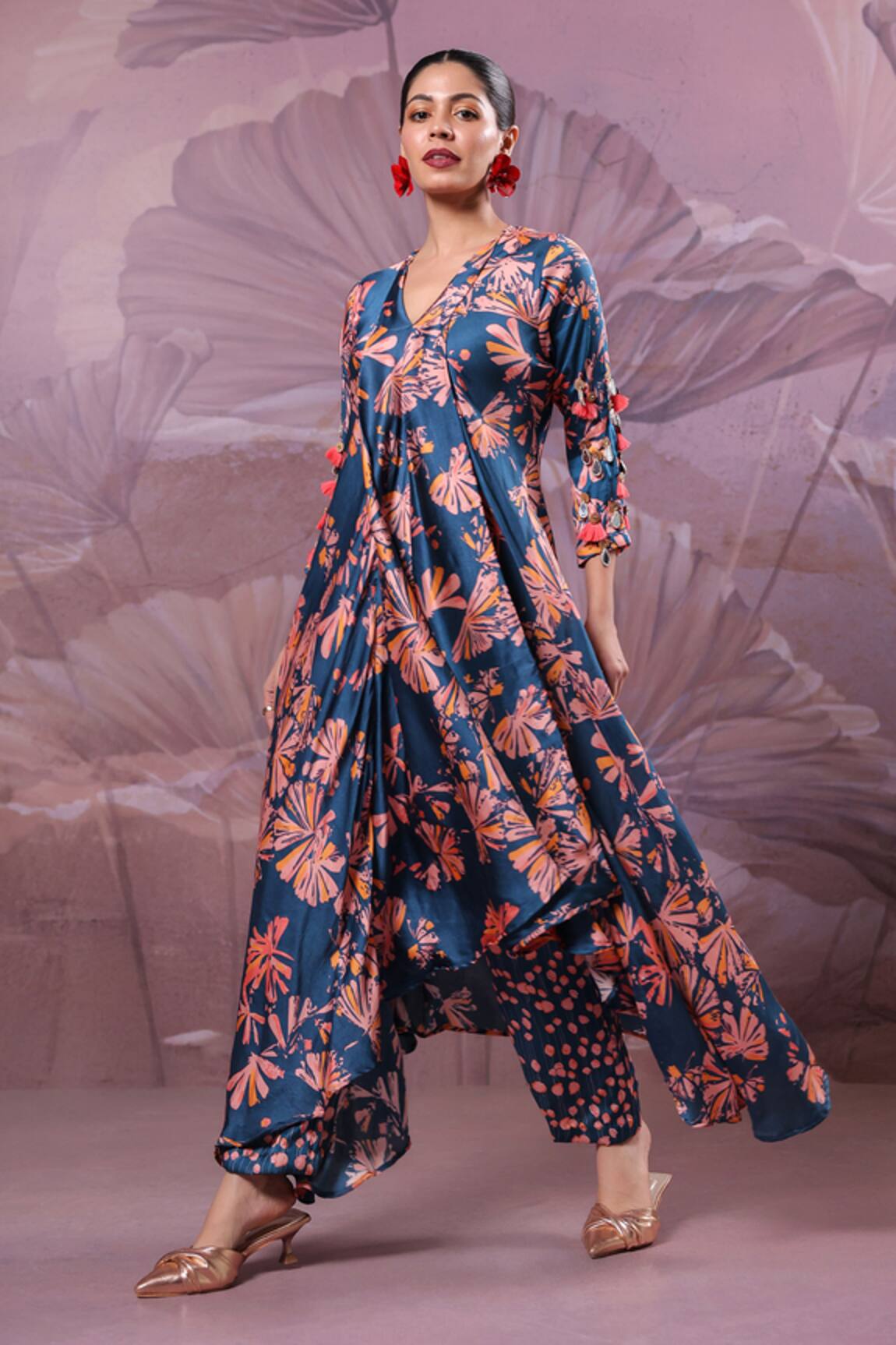 Pallavi Jaipur Ballygunge Prussian Blue Tassel Tunic With Pant 