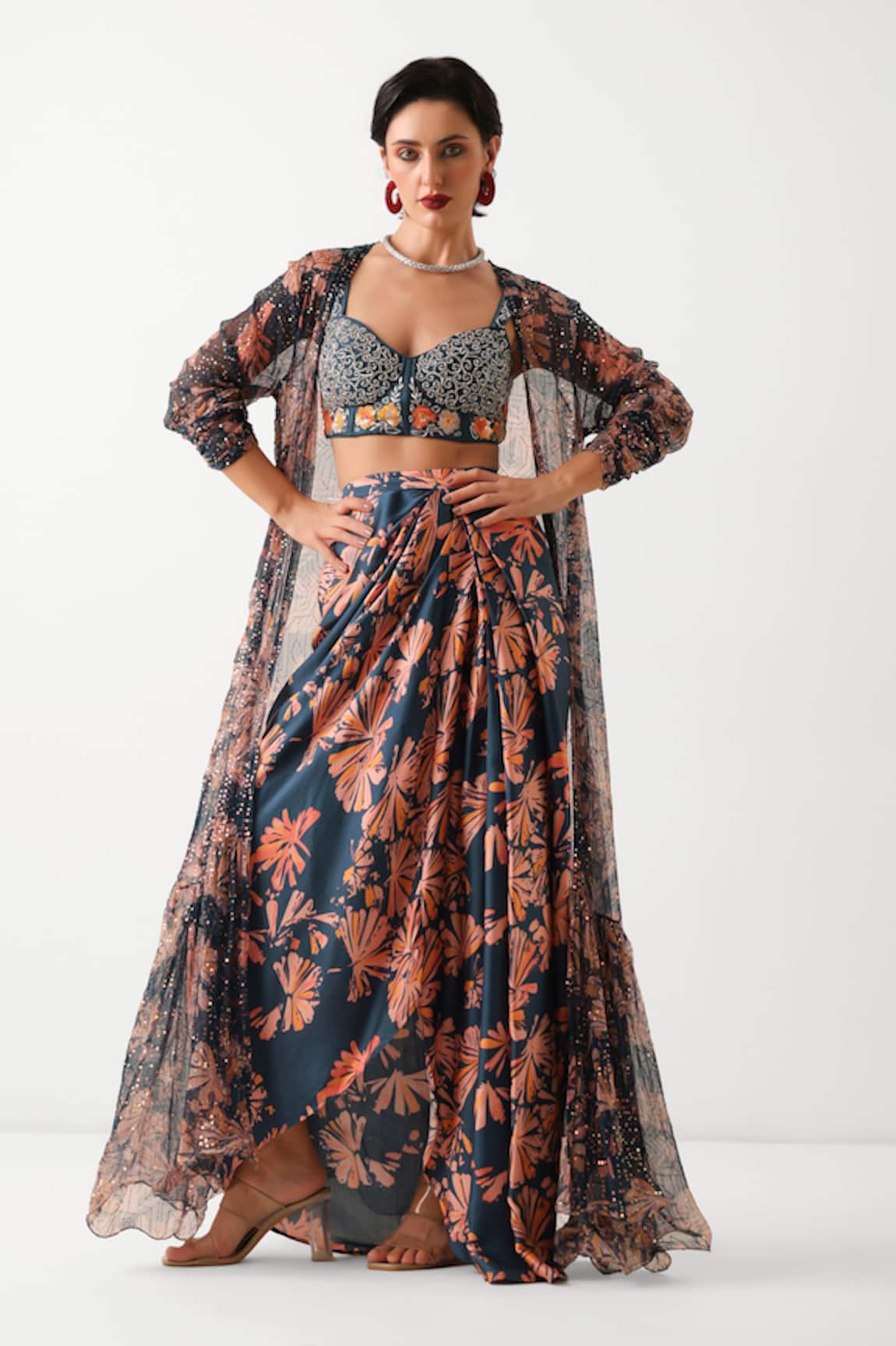 Pallavi Jaipur Prussian Blue Teriza Skirt Set 