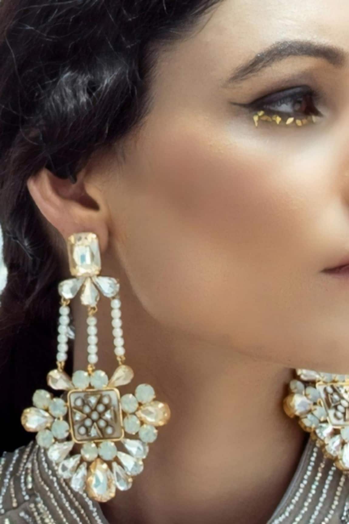 Bblingg Shivaaya Kundan Crystal & Pearl Cascade Danglers