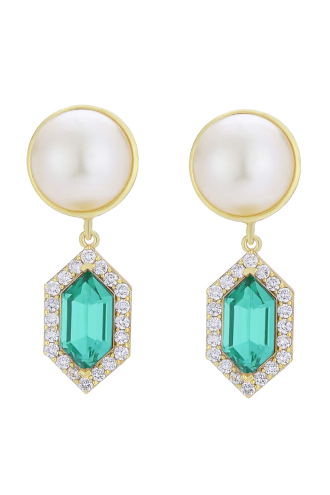 Bblingg Cavi Drop Pearl & Emerald Green Crystal Drop Earrings 