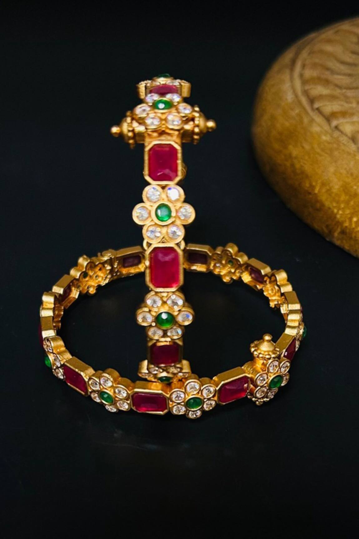 Queens Jewels Farah Multi Stone Temple Bangle - Set of 2 