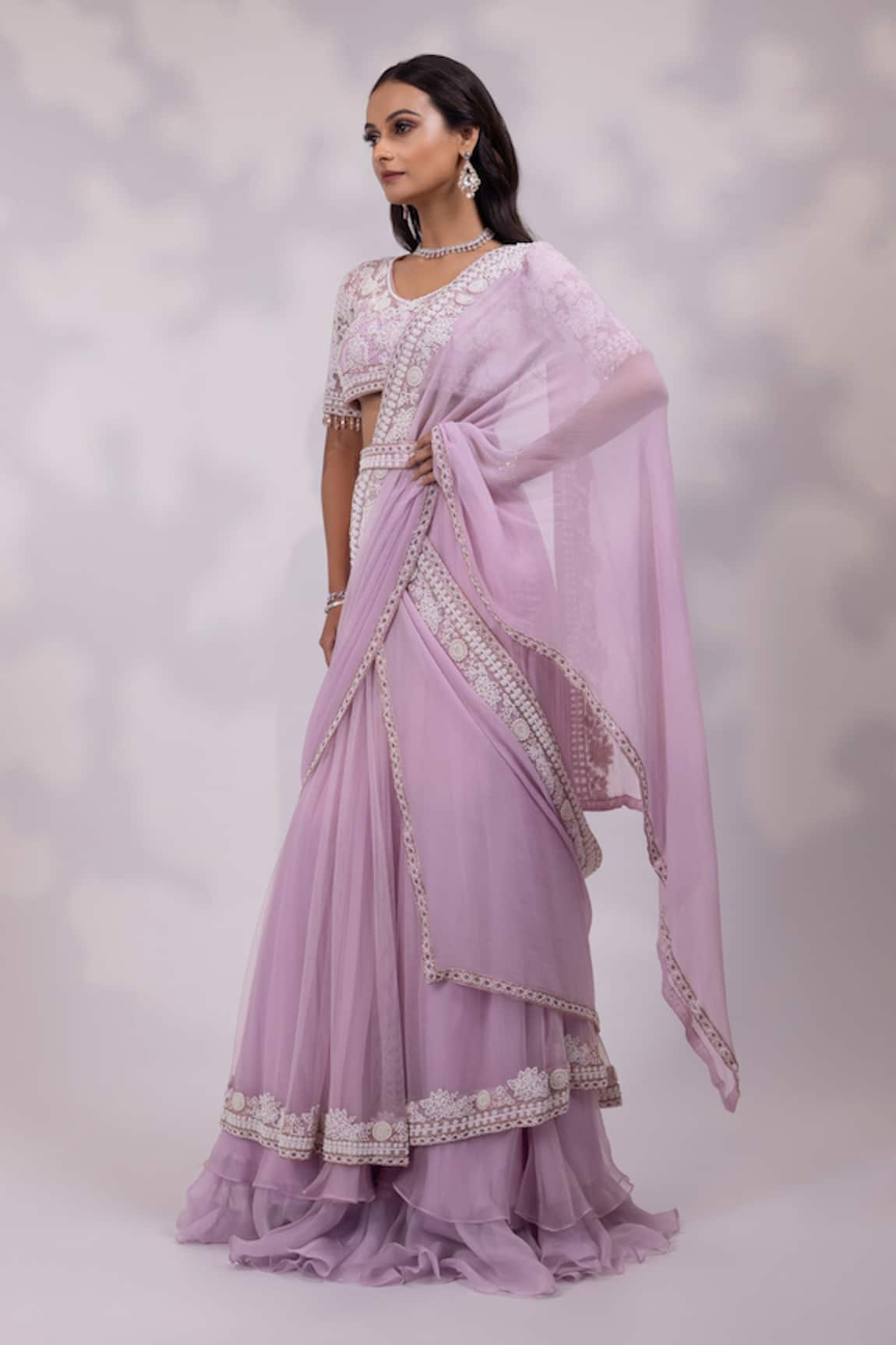 Yoseba Purple Embroidered Saree with Matching Blouse 