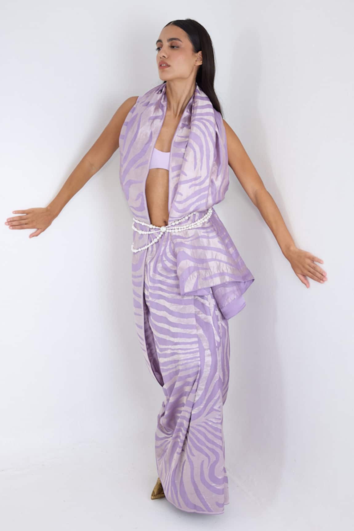Ekaya Banaras Handwoven Lavender Silk Saree With Running Blouse 