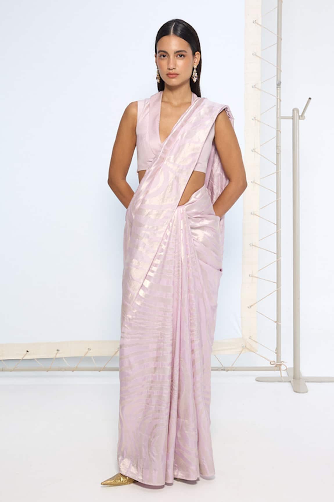 Ekaya Banaras Handwoven Lilac Silk Saree With Running Blouse 
