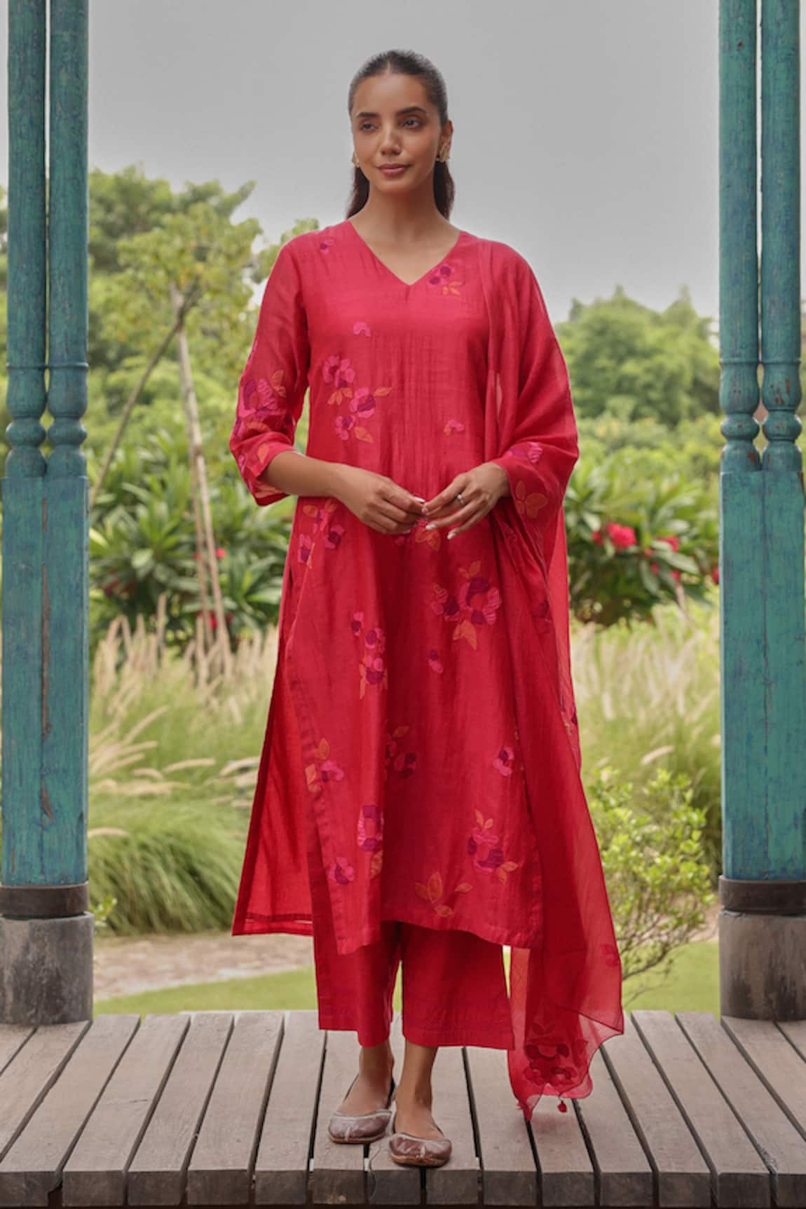 Vaayu Berry Embroidered Floral Kurta Set 