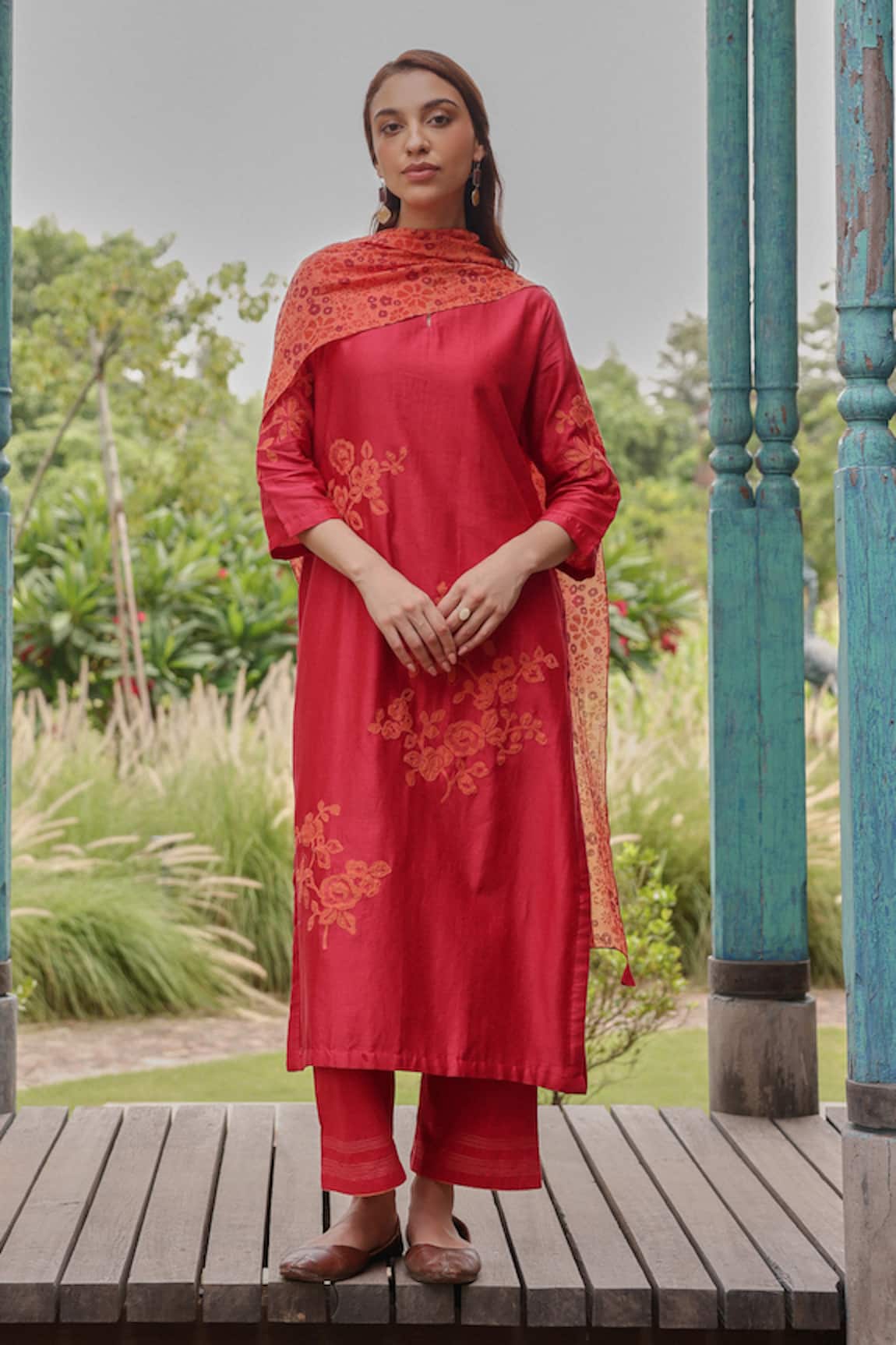 Vaayu Berry Applique Floral Embroidered Kurta Set 