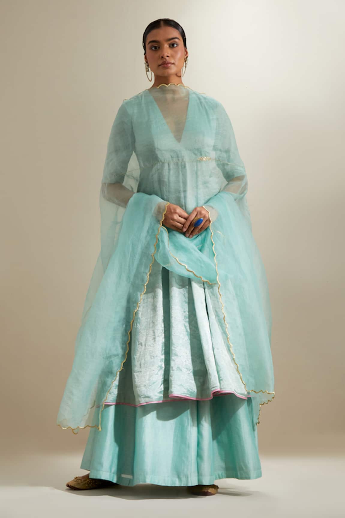 Vinusto Zari Silk Panelled Anarkali Sharara Set 