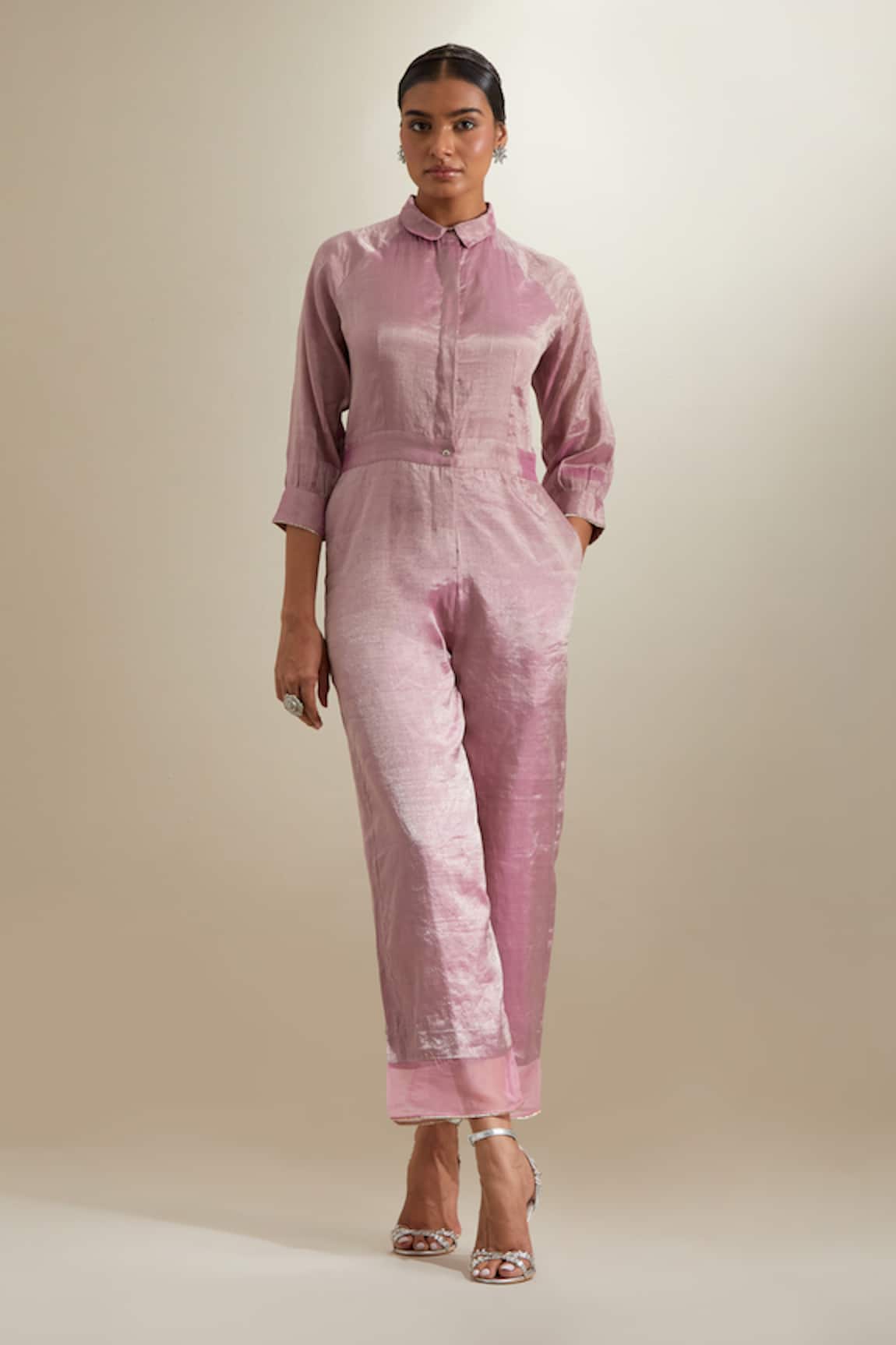 Vinusto Zari Gota Lace Organza Panel Jumpsuit 