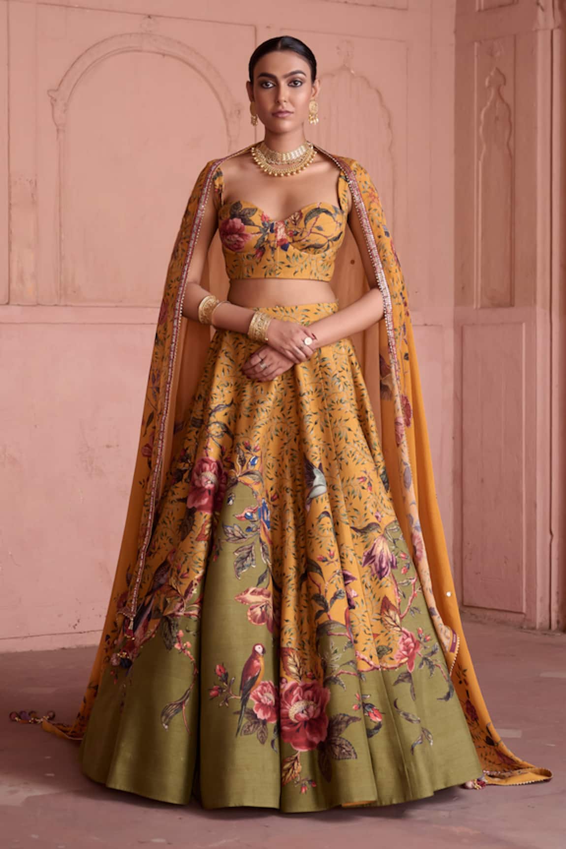 Irrau By Samir Mantri Kaner Bird Print Lehenga Set 