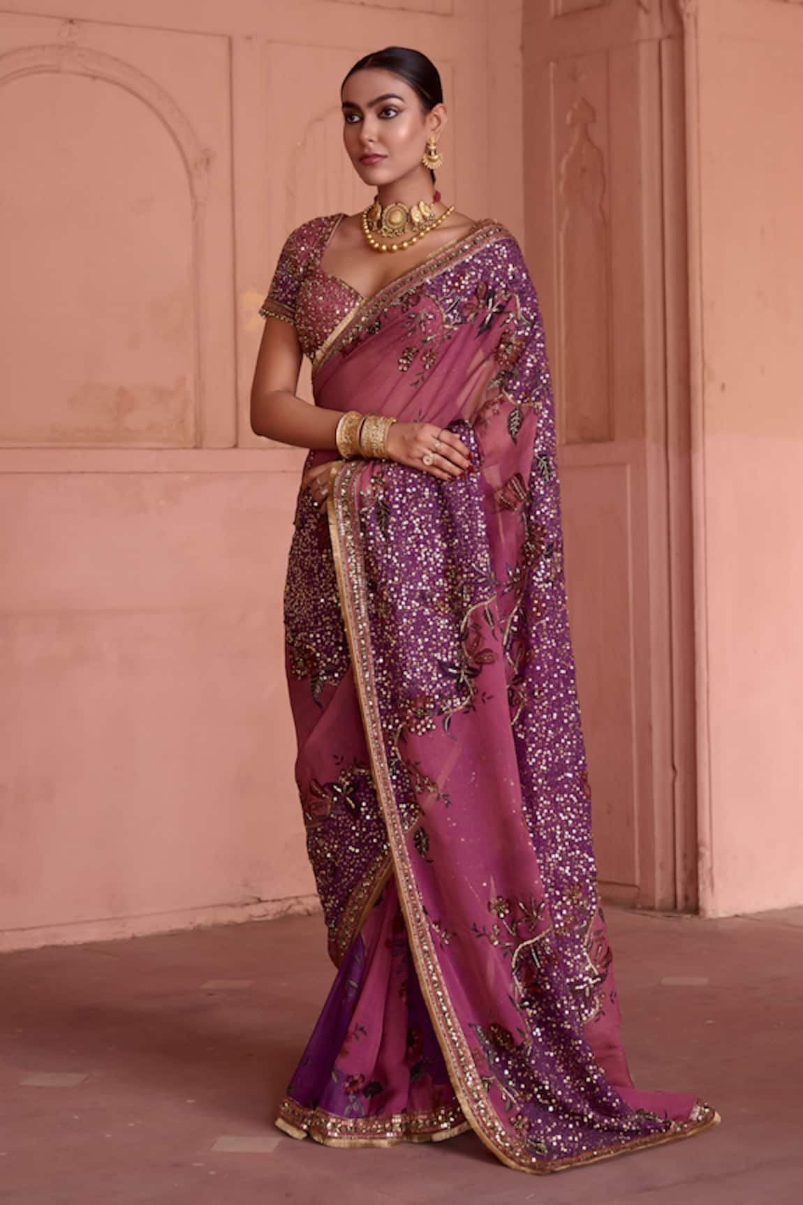 Irrau By Samir Mantri Chameli Embroidered Saree With Blouse 