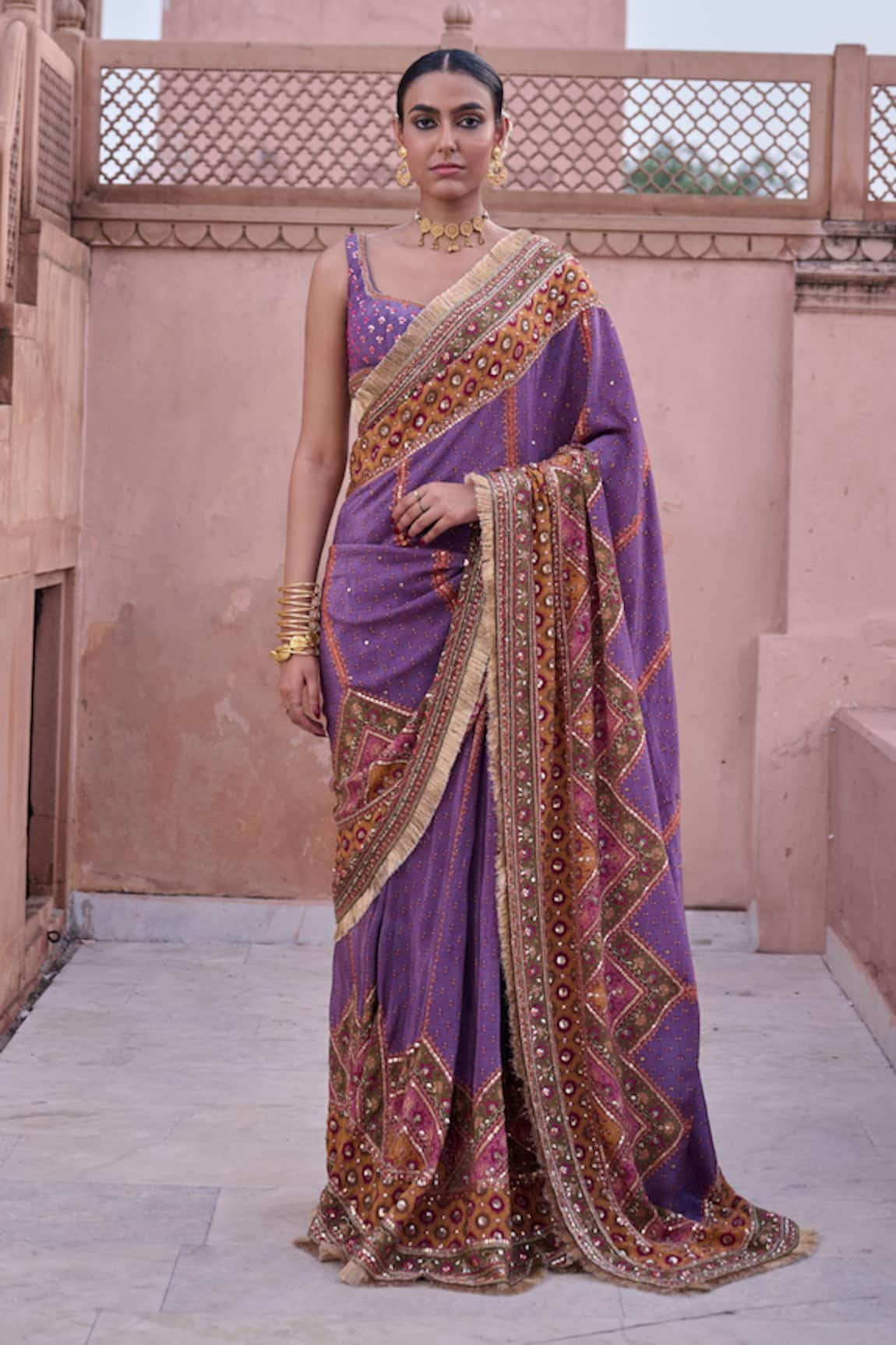 Irrau By Samir Mantri Banafsha Chevron Pattern Saree With Blouse 