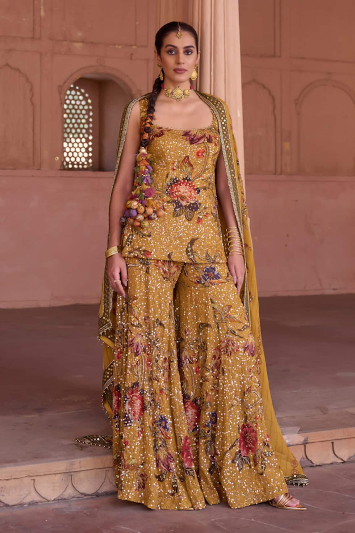 Irrau By Samir Mantri Genda Printed Kurta Gharara Set 