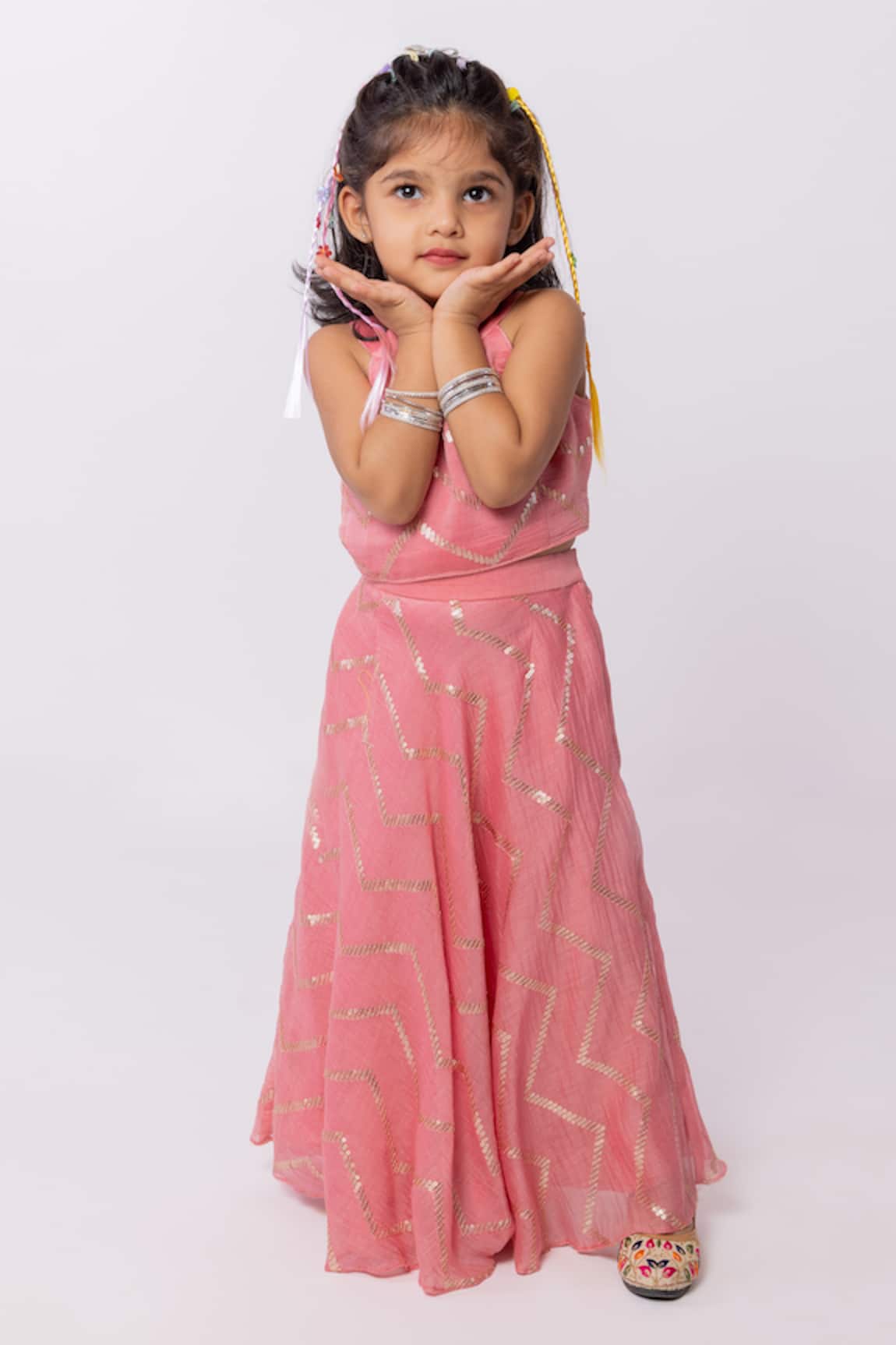 Minikin Pink Chanderi Lehenga  Set 