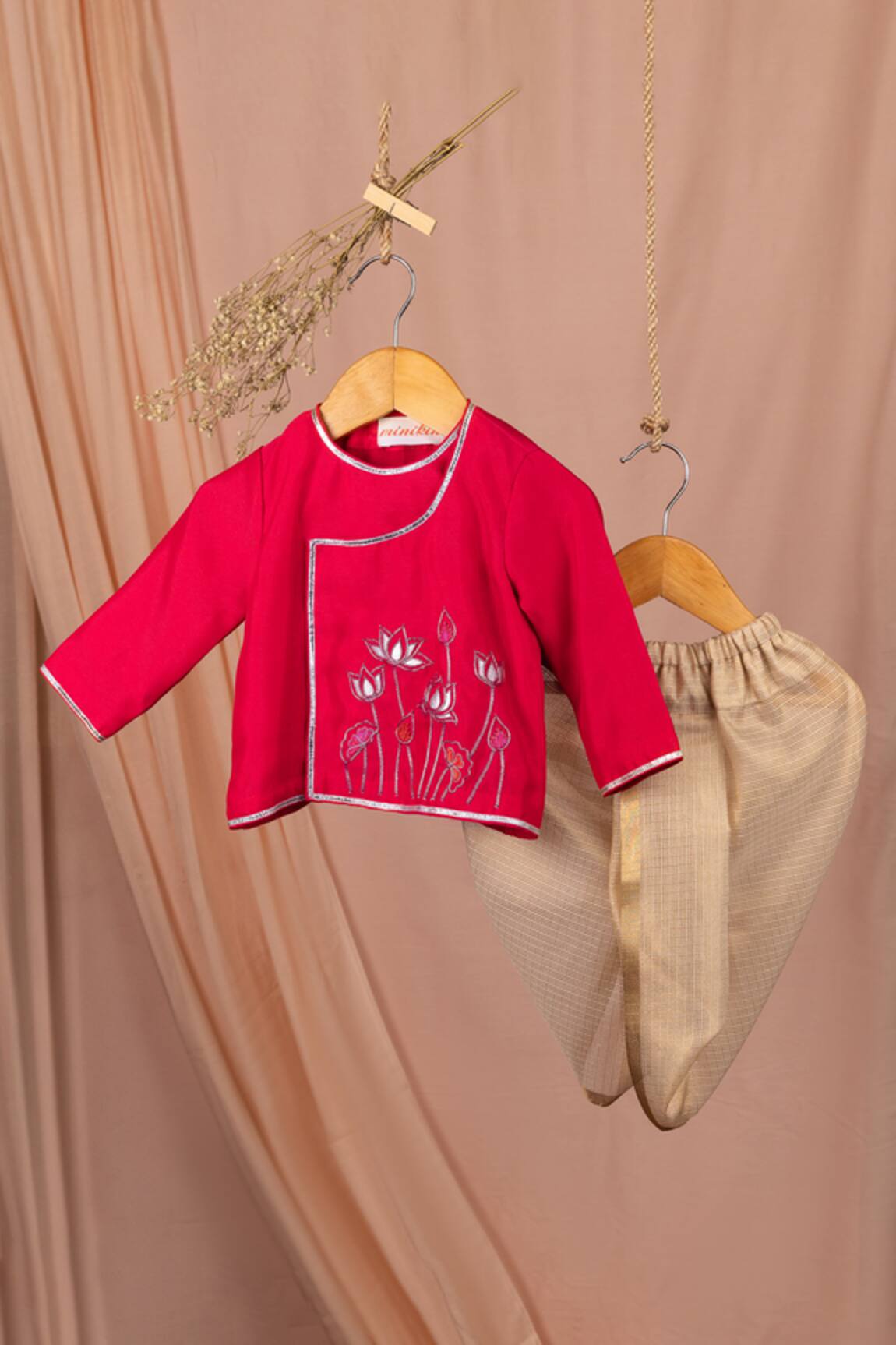 Minikin Gota Lotus Embroidered Angarkha Set 