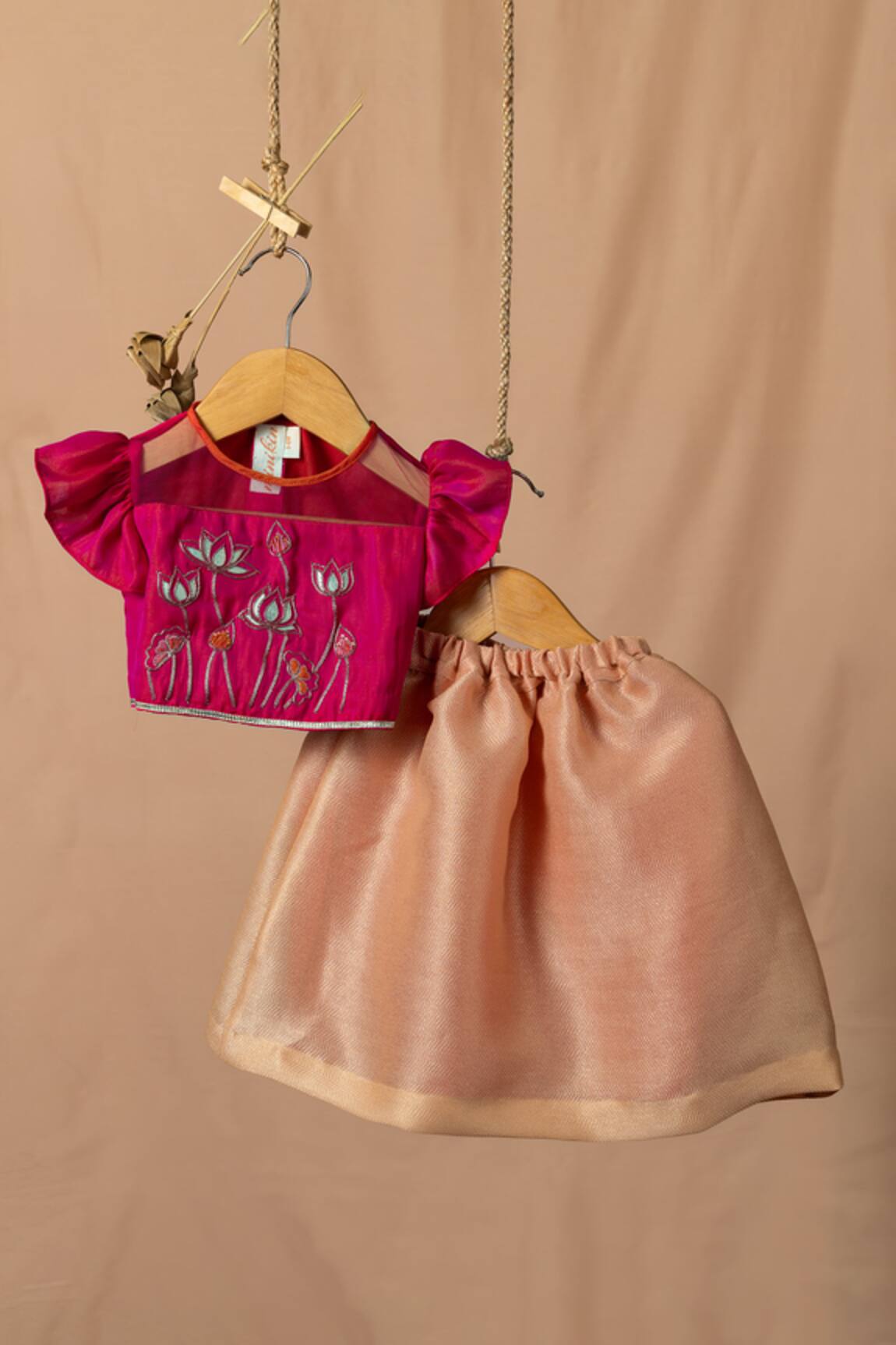 Minikin Lotus Embroidered Top & Lehenga Set 