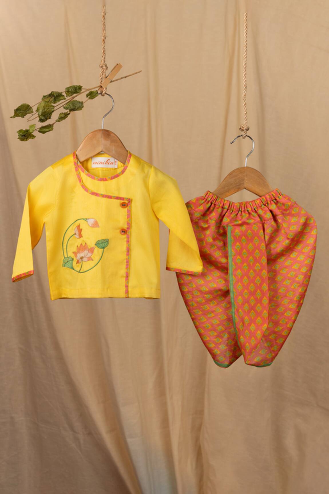 Minikin Lotus Embroidered Angarkha Set 