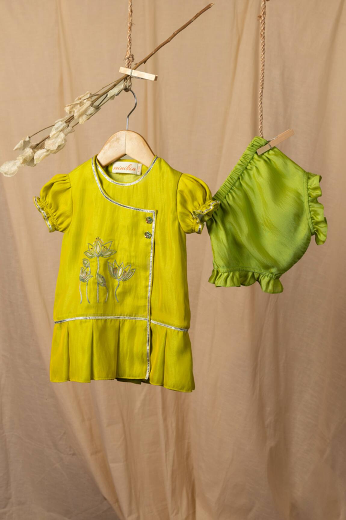 Minikin Green Gota Embroidered Dress 