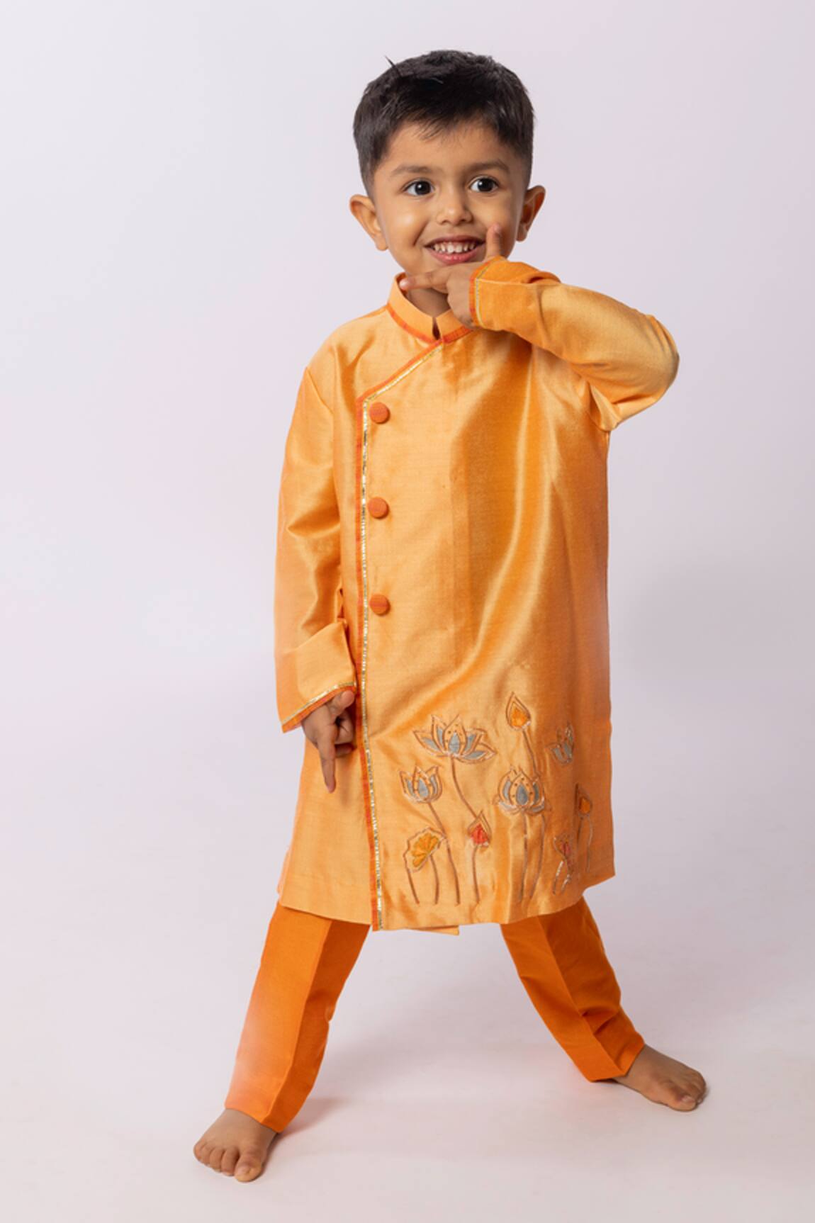 Minikin Orange Lotus Gota Kurta Set 