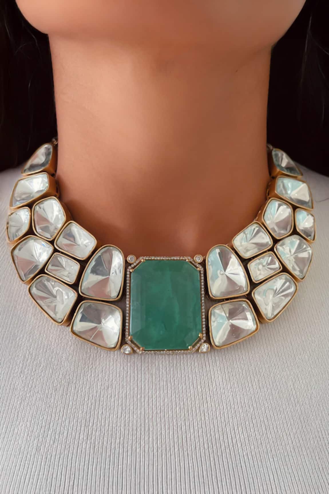 Prerto Grandest Mint Doublet & Moissanite Necklace Set 