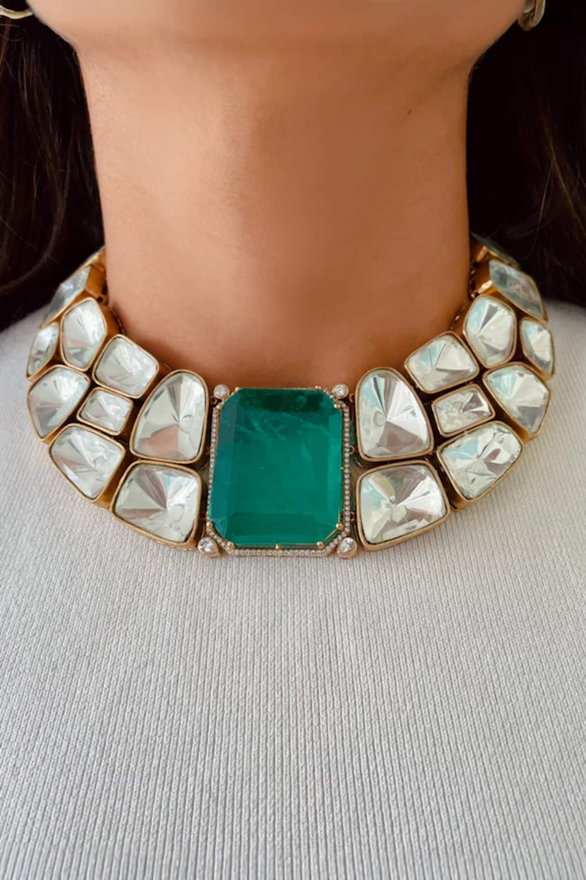 Prerto Grandest Emerald Doublet & Moissanite Necklace Set 