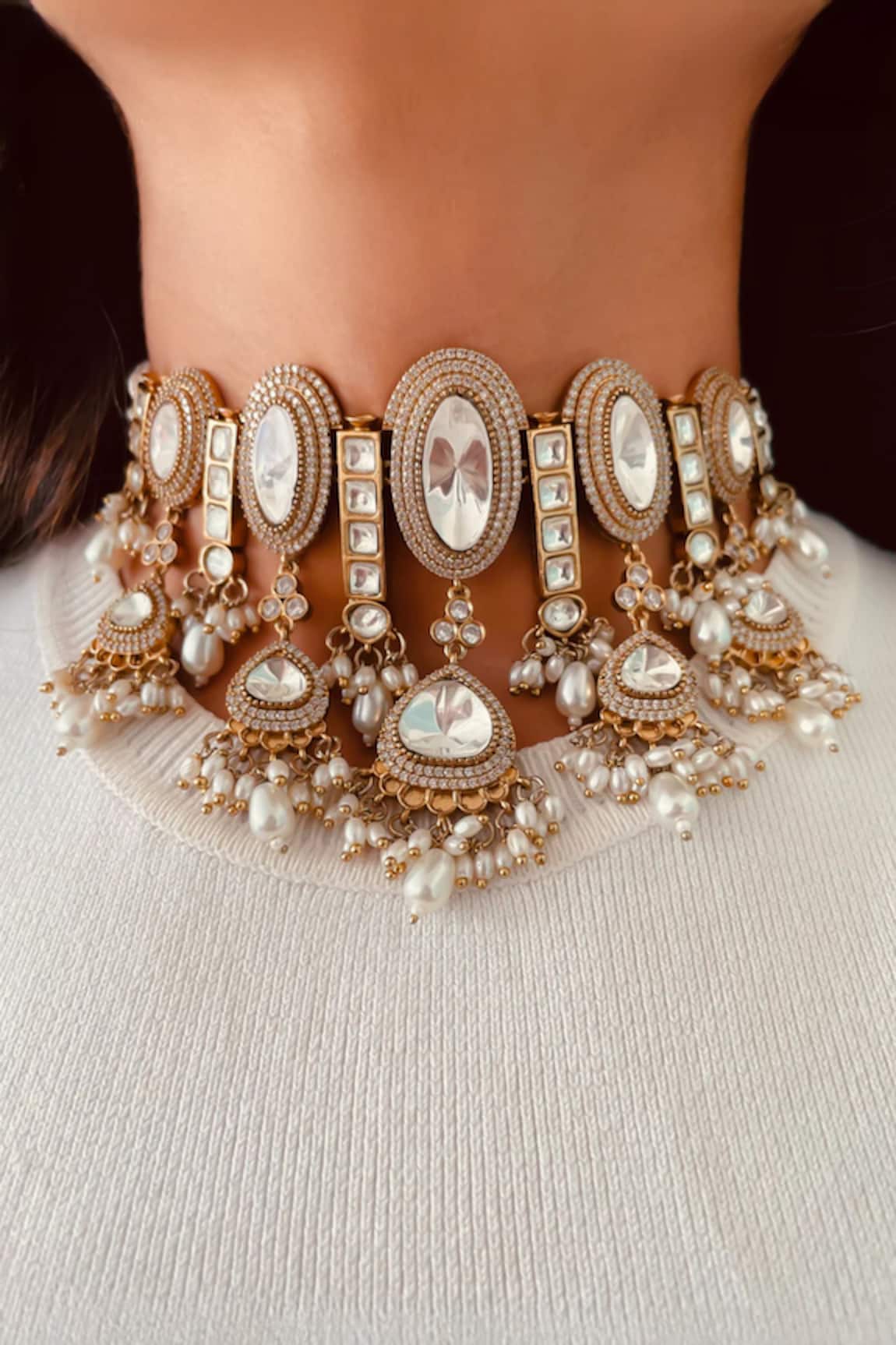 Prerto Roshanara Moissanite & Pearl Choker Set 