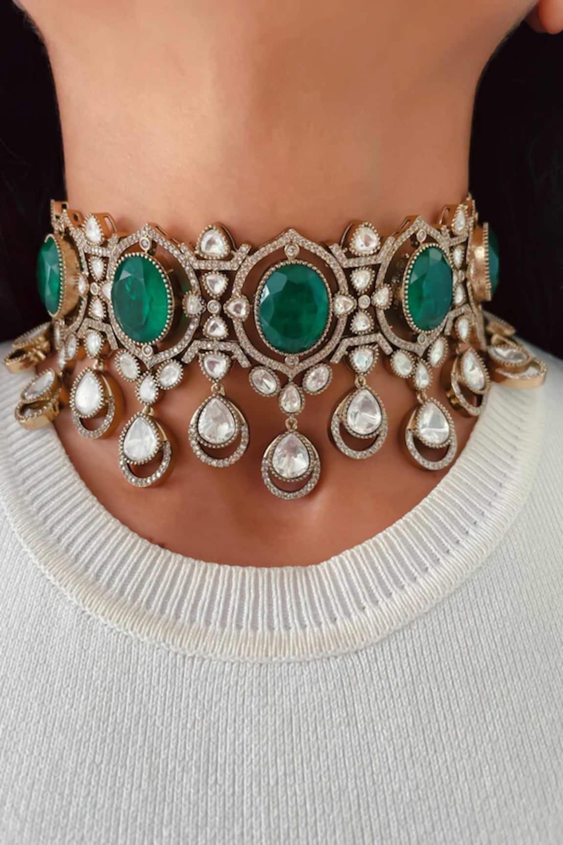 Prerto The Mahal Emerald Doublets & Moissanite Choker Set 