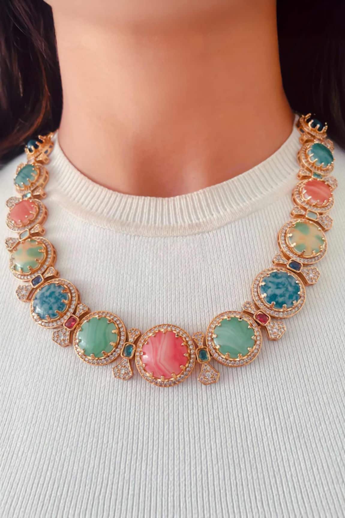 Prerto Zircon Detailing Statement Necklace Set 