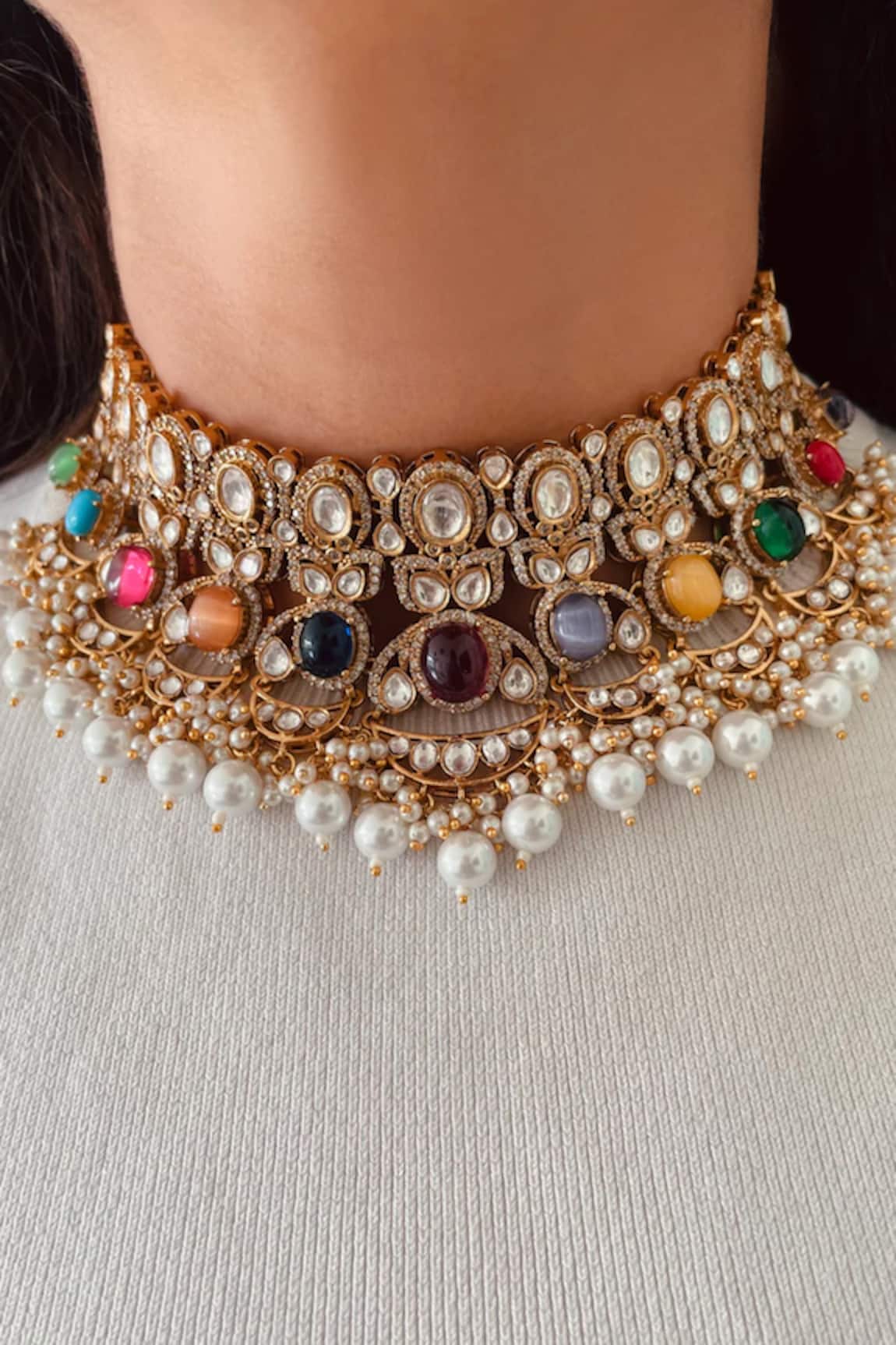 Prerto Moissanite & Pearl Necklace Set 
