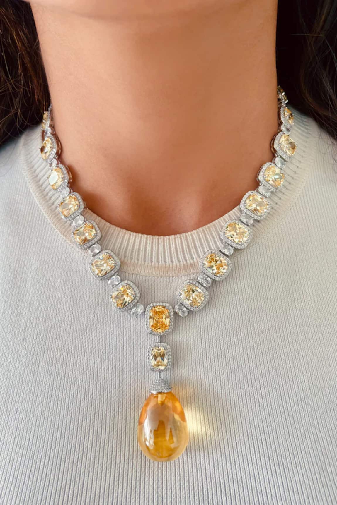 Prerto Zircon & Large Citrine Stone Necklace Set 