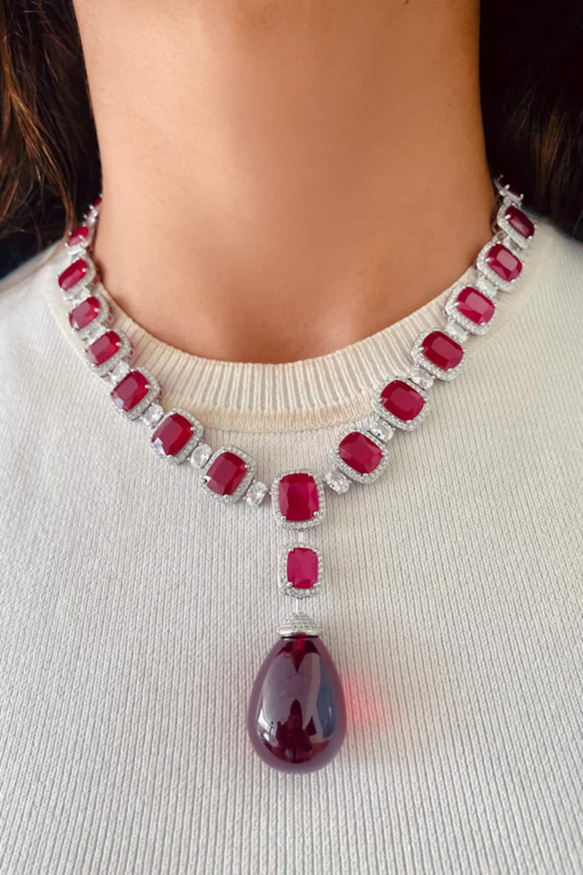 Prerto Zircon & Large Ruby Stone Necklace Set 
